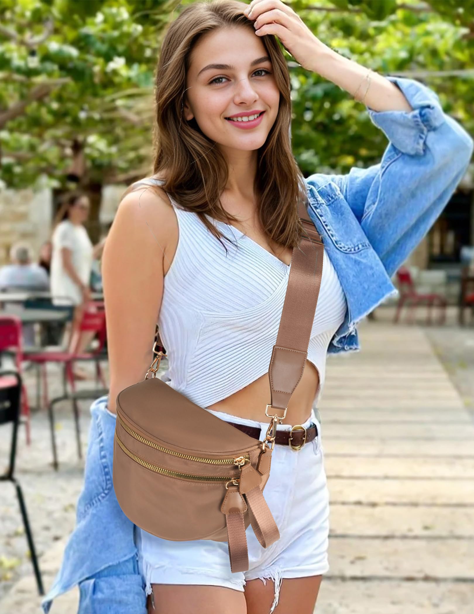 Spacious Nylon Crossbody Bag Bum Bag Handbags Wallets Purses Trendy Shoulder Bag for Women (brown)