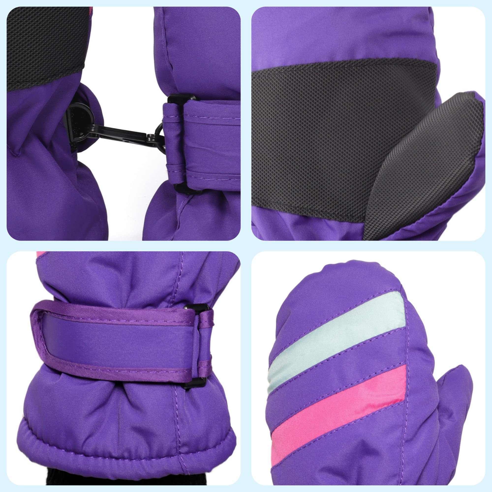Toddler Kids Snow Mittens with String Waterproof Ski Mittens Thinsulate Winter Gloves for Baby Girls Boys(Purple,2-4)