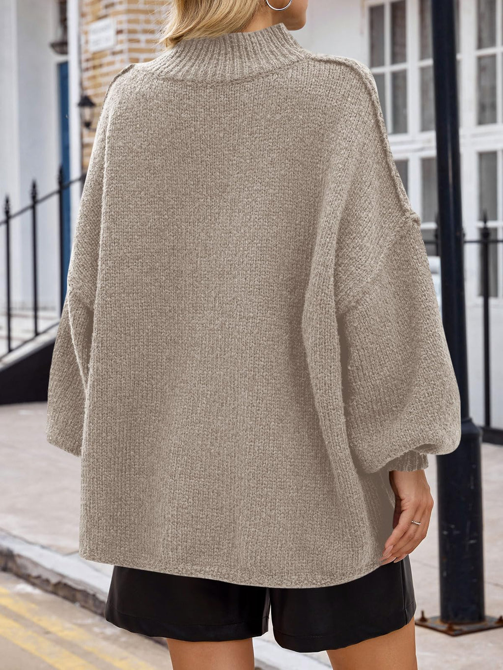 Saodimallsu Womens Oversized Sweaters Mock Neck Batwing Long Sleeve 2025 Fall Trendy Ribbed Knit Casual Tunic Sweater Khaki