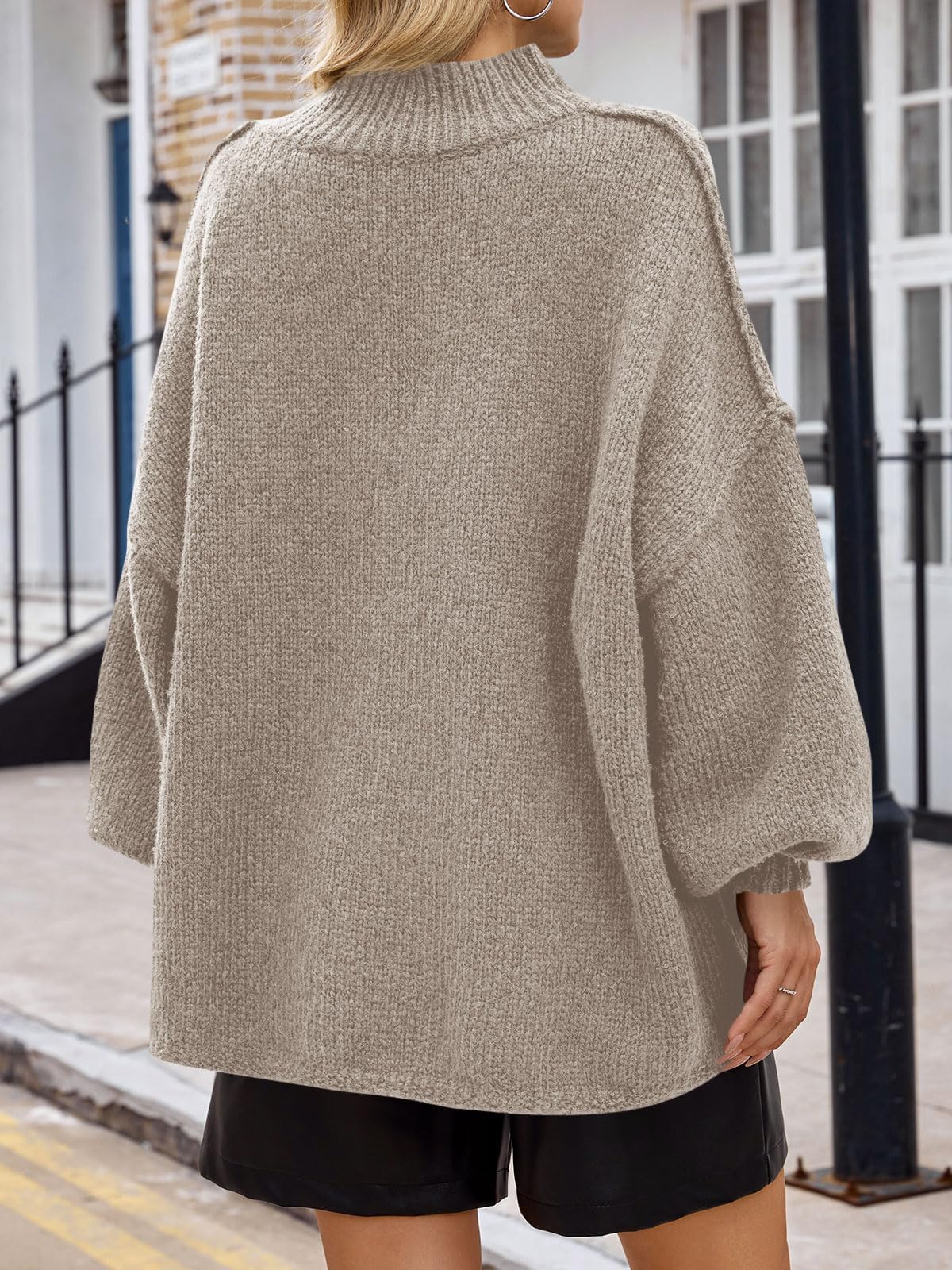 Saodimallsu Womens Oversized Sweaters Mock Neck Batwing Long Sleeve 2025 Fall Trendy Ribbed Knit Casual Tunic Sweater Khaki