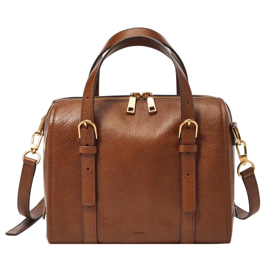 Fossil Women's Carlie Leather Satchel Purse Handbag, Satchel Purse for Women, Brown
