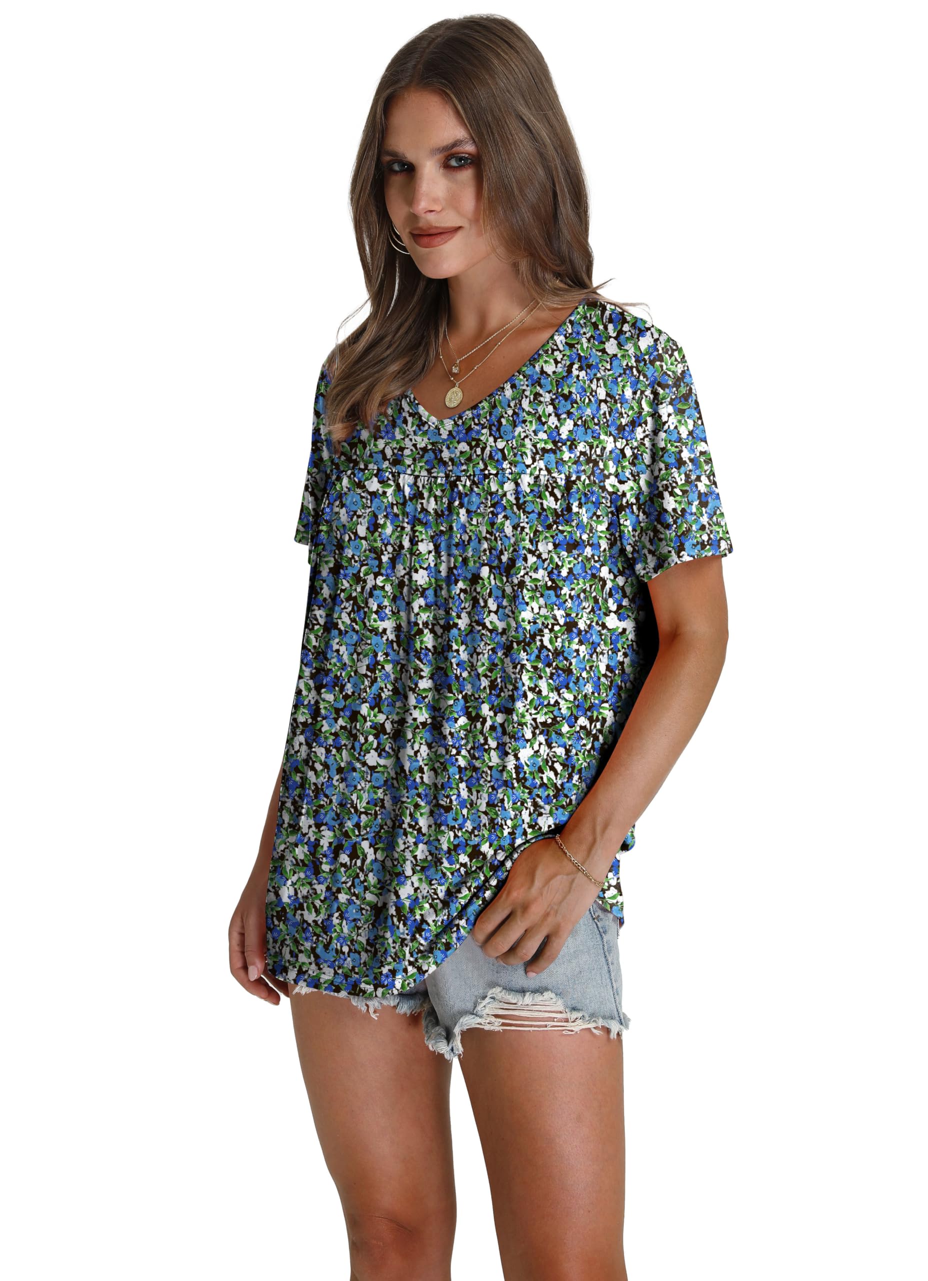 Womens Summer Tops Boho Trendy Short Sleeve Shirts for Women Casual Spring Outfits V Neck Blouses Beach Vacation Plus Size Clothes Resort Wear Cruise Essentials 2026 Oversized Hawaiian Maternity