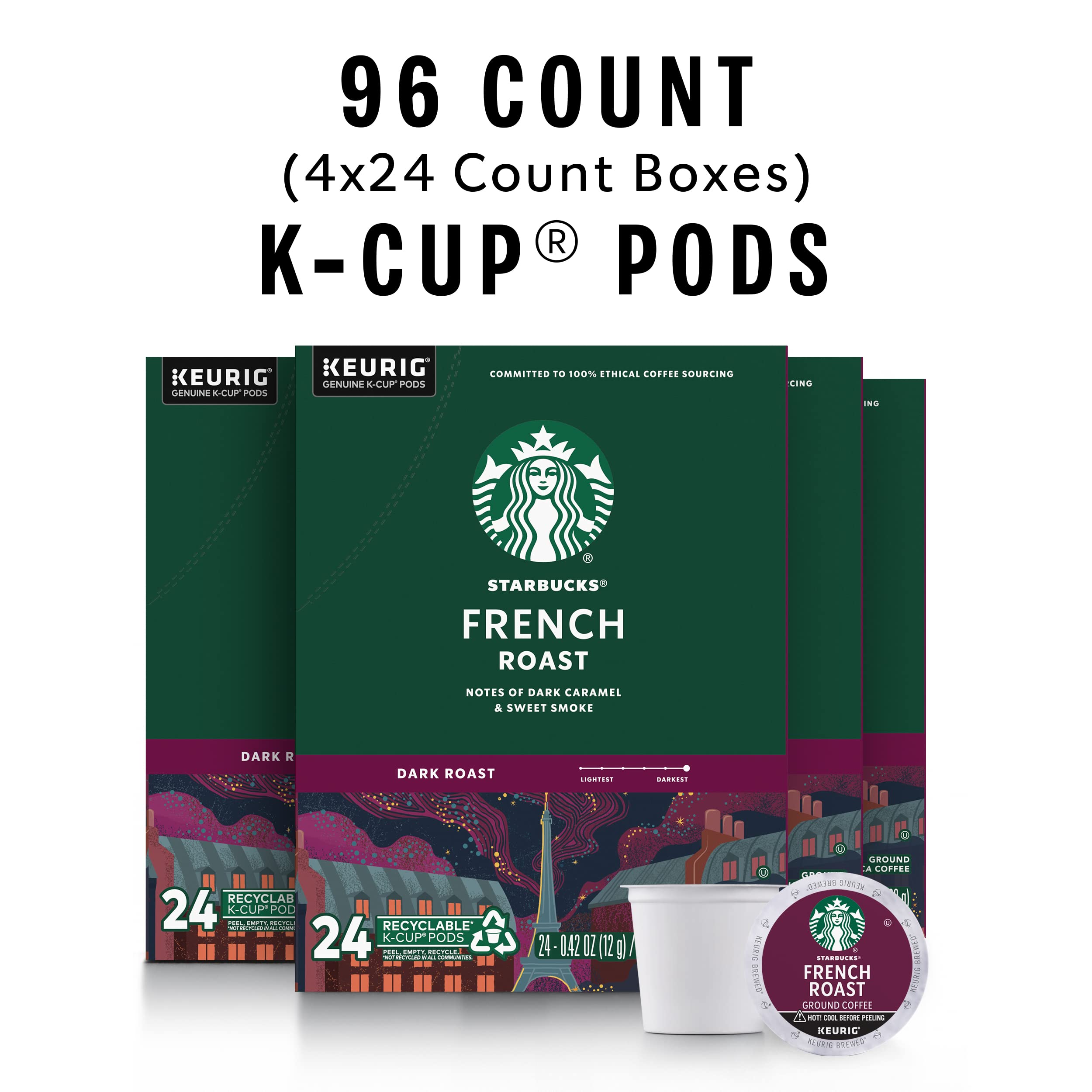 Starbucks K-Cup Coffee Pods, Dark Roast Hot or Iced Coffee, French Roast, 96 Keurig Pods