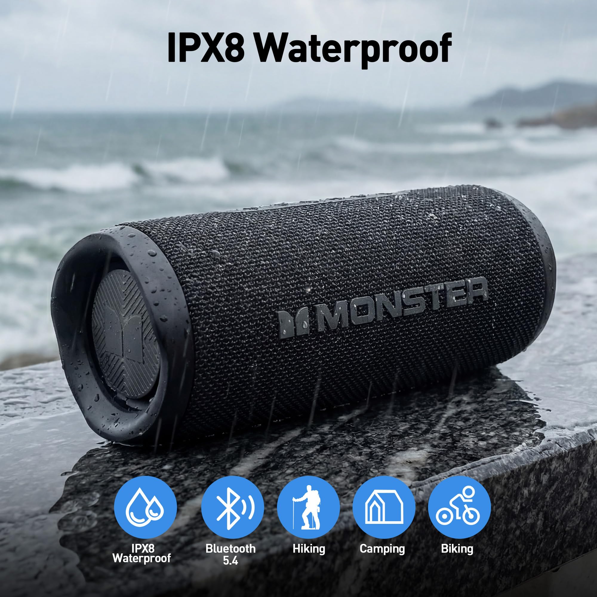 Monster Bluetooth Speaker, Wireless Portable Outdoor Bluetooth Speakers, 60W True Wireless Stereo IPX8 Waterproof, Dual PairingBluetooth 5.4 Built-in Mic, Outdoor Speaker