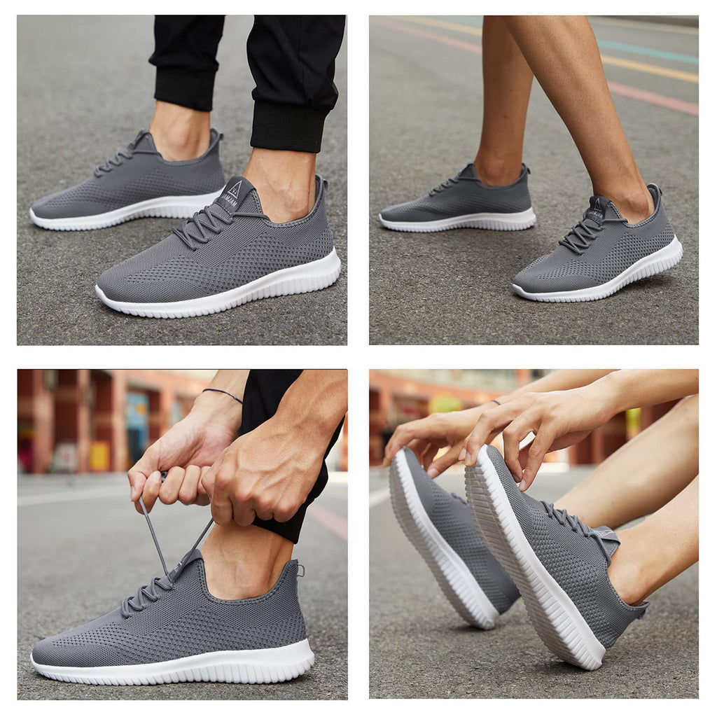 VAMJAM Men's Running Shoes Ultra Lightweight Breathable Walking Shoes Non Slip Athletic Fashion Sneakers Mesh Workout Casual Sports Shoes Grey Size 12