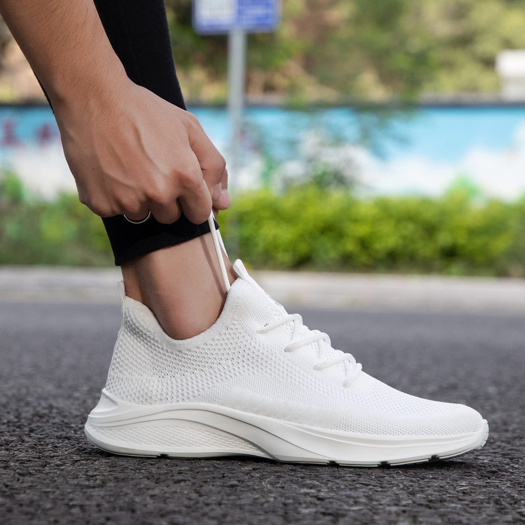 VAMJAM Men's Running Shoes Fashion Sneakers Lightweight Breathable Flying Knitting Lace Up Mesh Walking Shoes Workout Casual Sports Shoes White Size 13