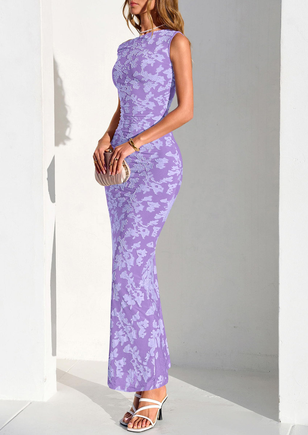 PRETTYGARDEN Womens Floral One Shoulder Maxi Dress 2026 Summer Spring Bodycon Ruched Side Slit Elegant Cocktail Party Dresses (Purple,X-Small)