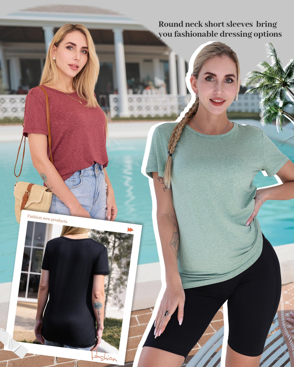 GAYHAY 3 Pack Womens T-Shirts - Short Sleeve Spring Summer Tops Crew Neck Trendy Casual Work Soft Basic Tees for Ladies 2026 Burgundy Green Black