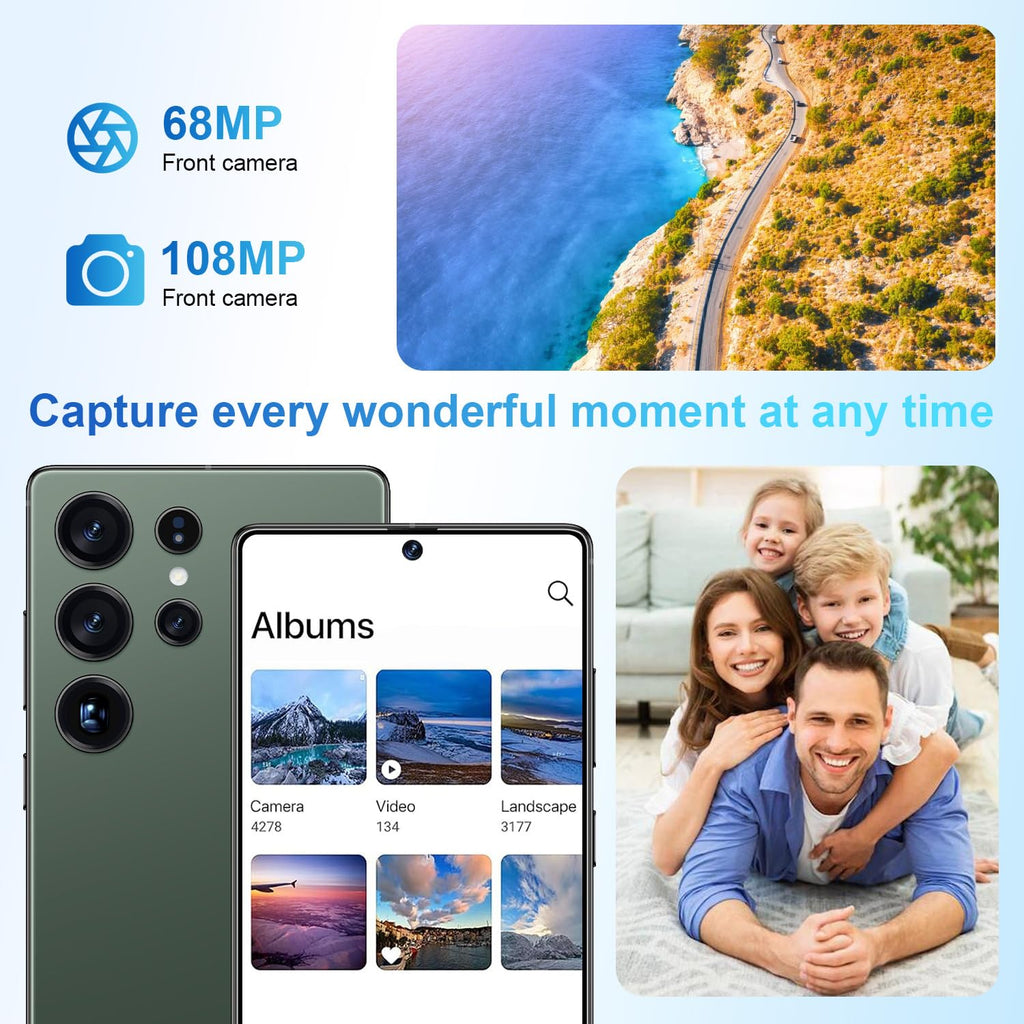 Ofinsut I25 Ultra 5G Unlocked Smartphone,12GB+512GB Fully Cell Phone for Android 14, 6.99" Unlocked Cell Phone, 7000mAh, 68MP+108MP Dual Camera/Dual SIM/Fingerprint Lock/Face (Green)