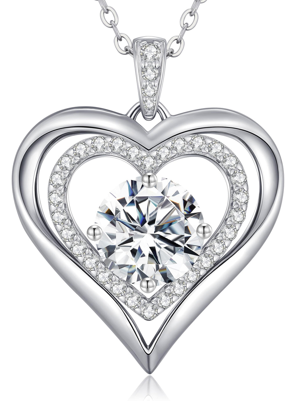 Valentine's Day Gift Moissanite Heart Pendant Necklaces for Women, 925 Sterling Silver Necklace Engraved with 'I LOVE YOU', Ideal Anniversary Birthday Jewelry Gifts for Mom Wife Girlfriend Daughter Her