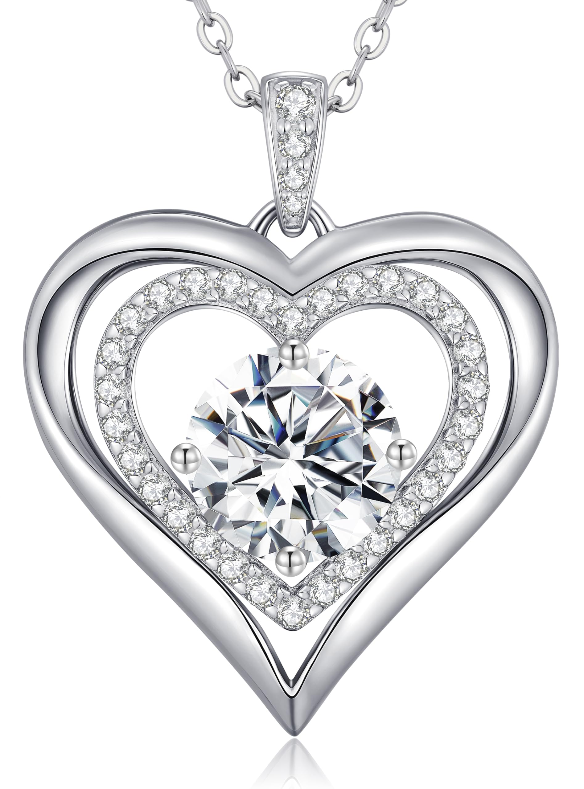 Valentine's Day Gift Moissanite Heart Pendant Necklaces for Women, 925 Sterling Silver Necklace Engraved with 'I LOVE YOU', Ideal Anniversary Birthday Jewelry Gifts for Mom Wife Girlfriend Daughter Her