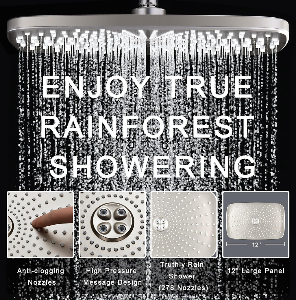 High Pressure Rain Shower Head: Upgrade Shower Heads with Handheld Spray Combo with Fixed Showerhead and 10 Sprays Handheld Shower Head, Detachable Showerheads Built-in Magnetic Docking and Power Jets
