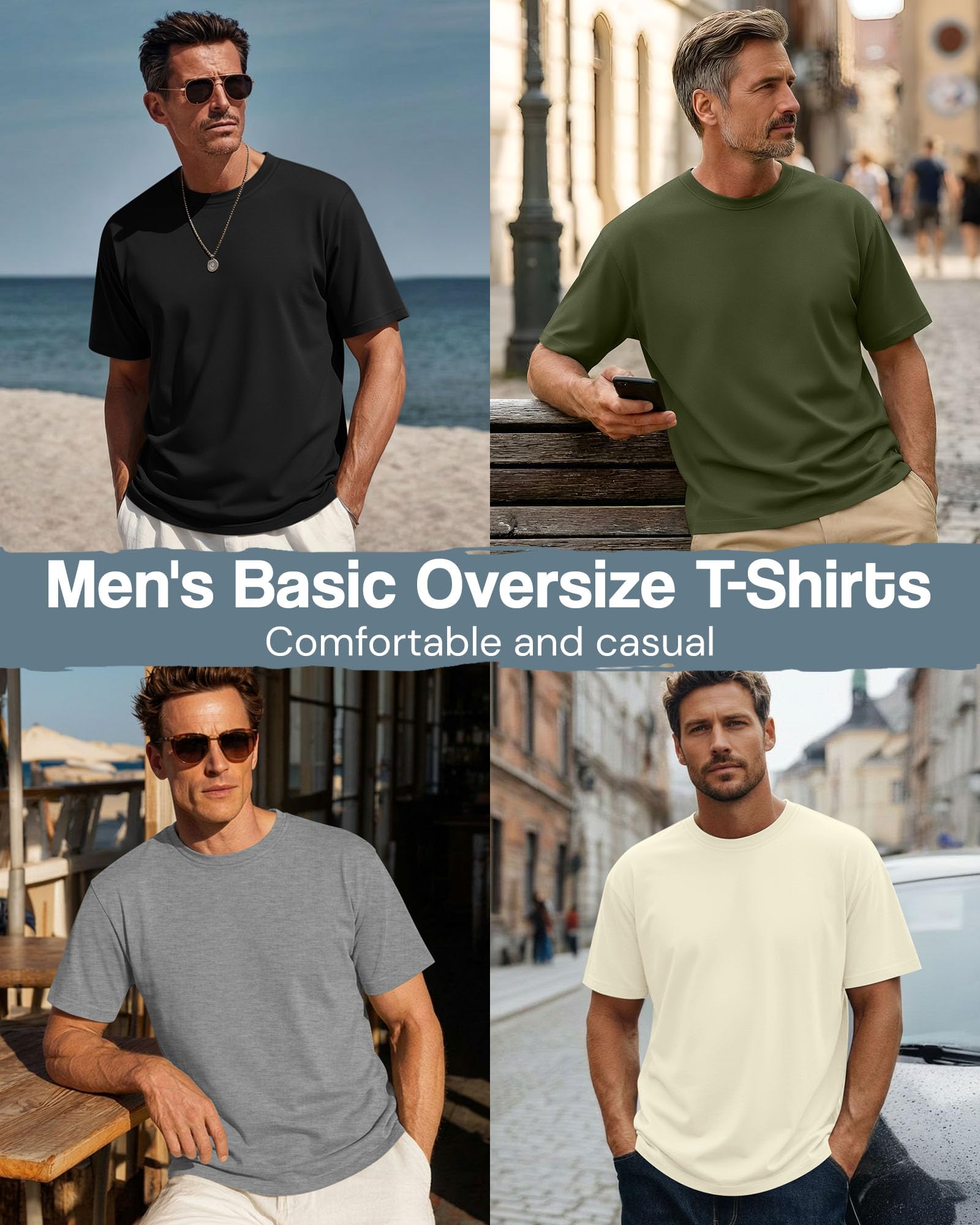 Neer 4 Pack Men's Big and Tall Shirts Summer Cotton Short Sleeve Tee Crew Neck Casual Top Basic Oversize T Shirts(Black, Army Green, Light Gray, Beige,4X-Large)