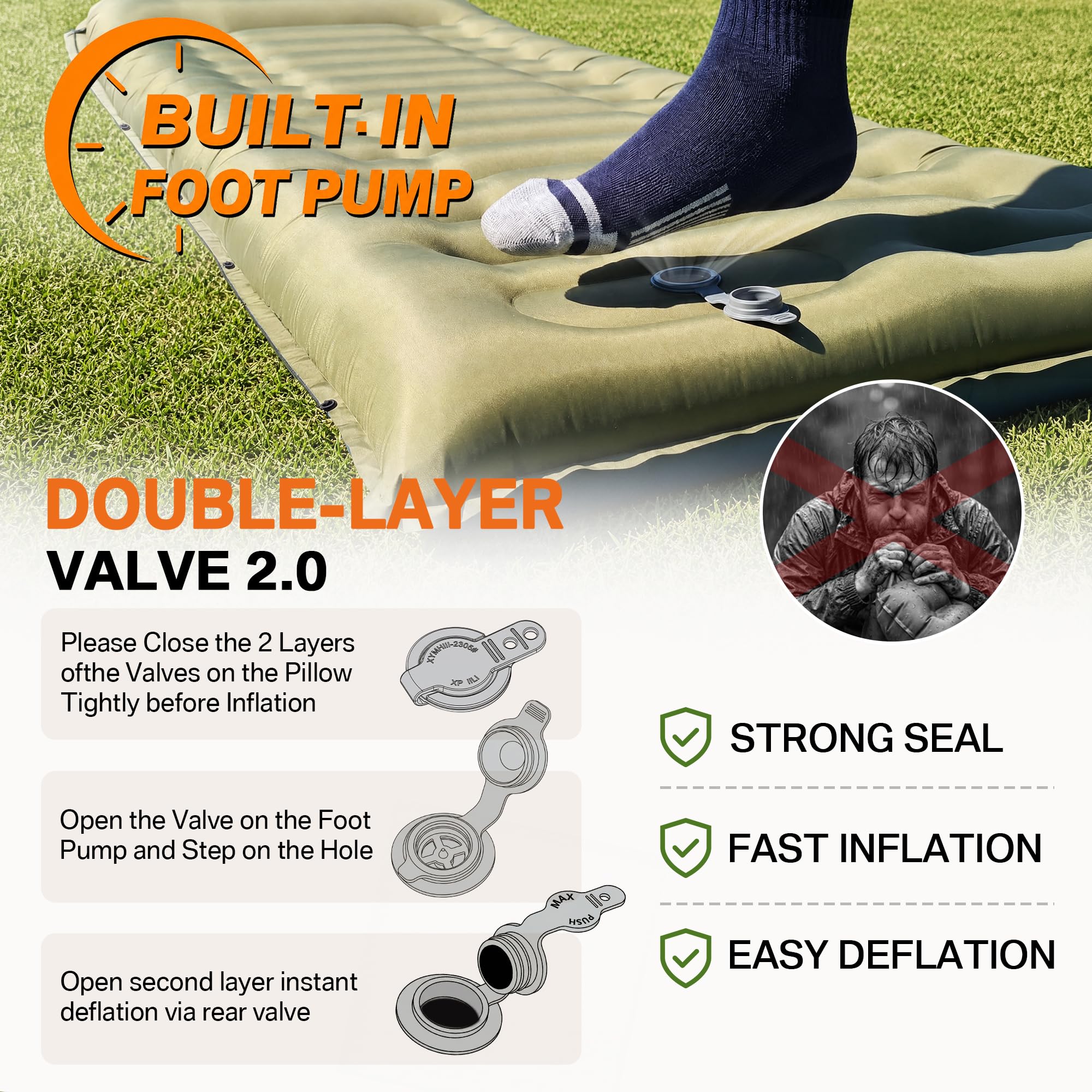 NINTYNINE Camping Sleeping Pad, 5.9" Extra-Thick Reinforced Camping Mat with Built-in Pillow & Foot Pump, Ultralight Compact Inflating Camping Air Mattress for Backpacking Hiking Travel Tent Beach