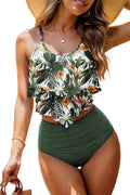 Adisputent Womens High Waisted Bathing Suits Flounce Halter Tank Top Bikini Bottoms Tummy Control Modest Swimwear Two Piece Swimsuits Tankini Green Jungle L