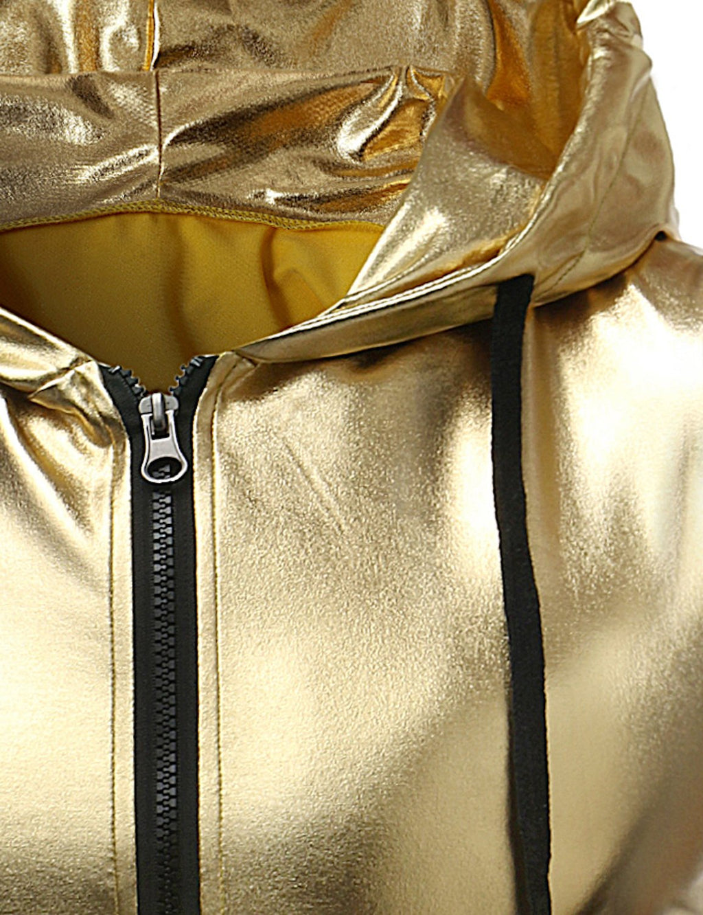 ZEROYAA Mens Hipster Metallic Zip Up Sleeveless Hooded Vest T Shirt with Kangaroo Pocket Z86 Gold Medium