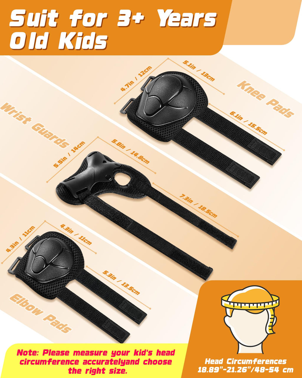 Kids Bike Helmet Set, Adjustable Helmet for Ages 3-10 Year Boys Girls, Pad Set with Knee and Elbow Pads for Bike, Roller, Skating, Scooter, Longboard and More Sports