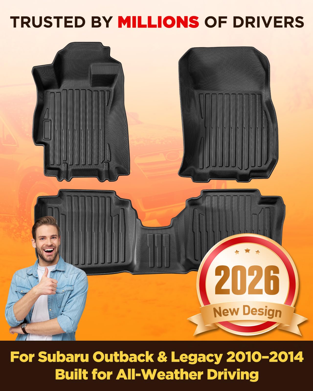 Car Floor Mats for Subaru Outback 2010-2014: All Weather Car Accessories for Outback & Legacy Sedan Mats 2014 2013 2012 2011 2010, Custom fit Front & 2nd Row 3PCS Protection