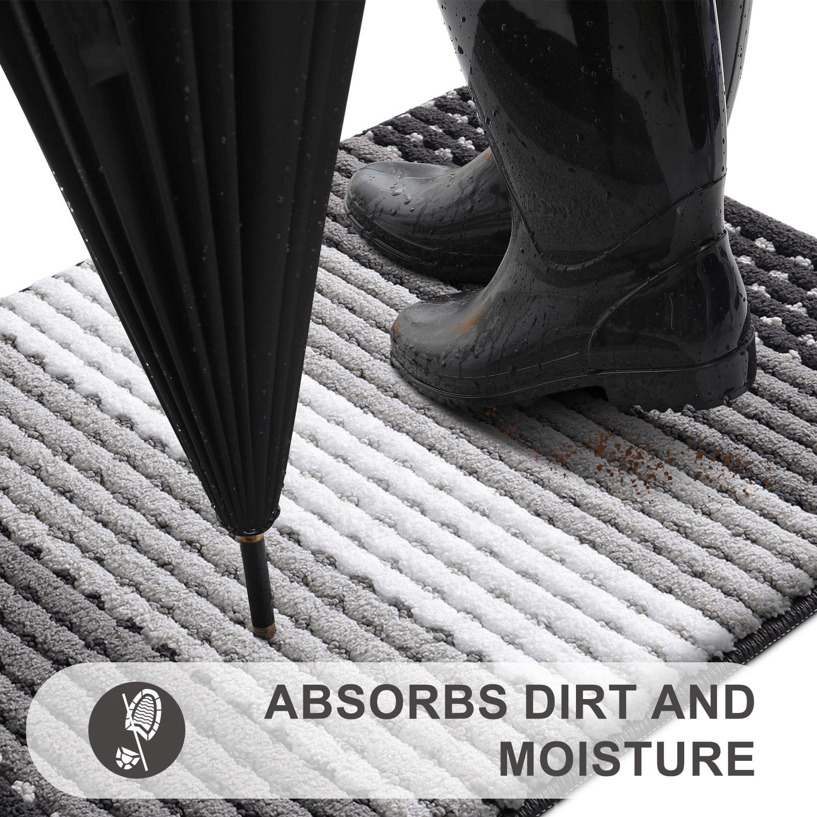 Kitinjoy Indoor Outdoor Door Mat, 32x20 Non-Slip Absorbent Dirt Trapper, Low-Profile Washable Inside Entrance Front Floor Mat, Sturdy Soft Entry Dotted Ombre Doormats for Entryway, Grey