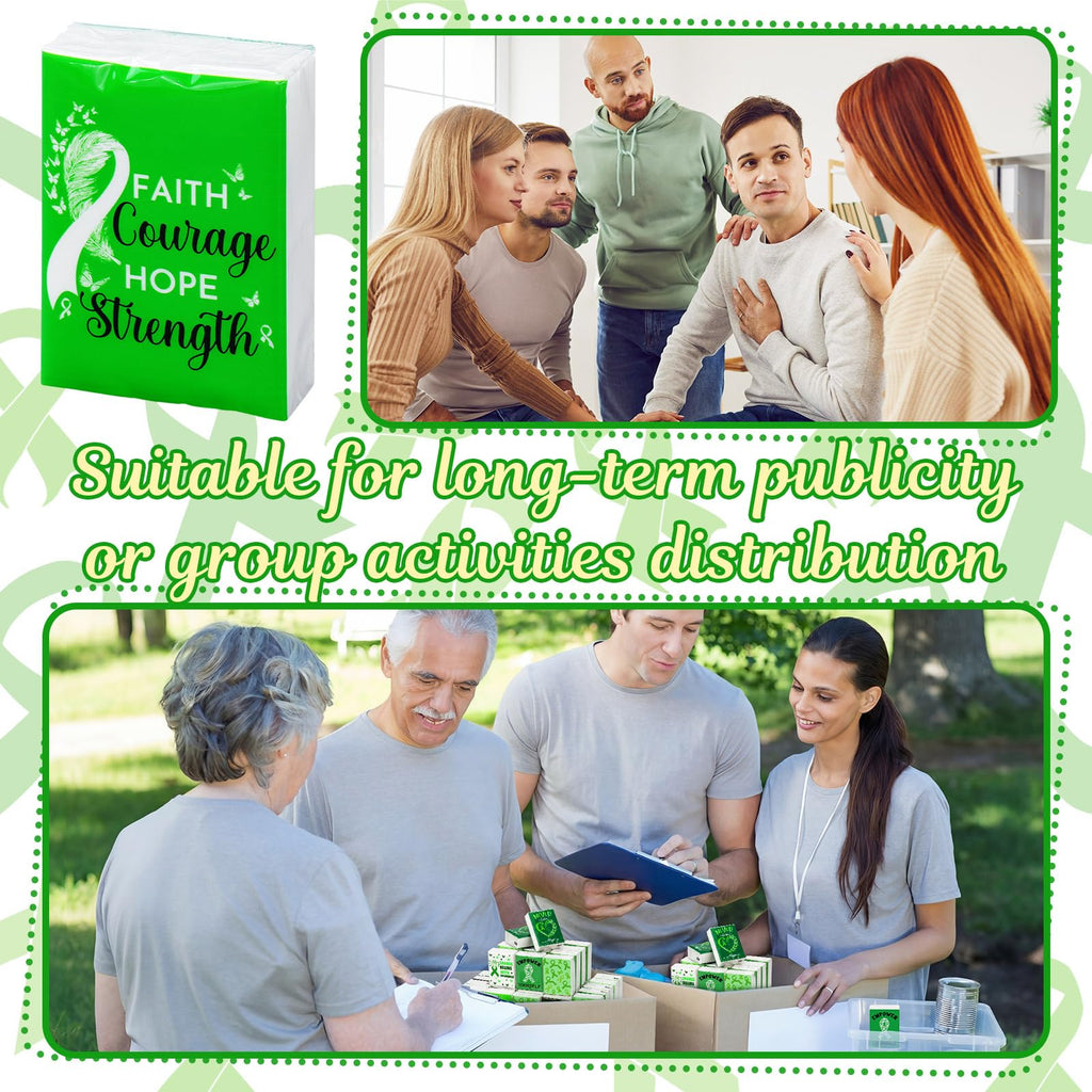 Honoson 60 Pack Mental Health Awareness Tissues Bulk Green Ribbon Mental Health Awareness Month Gifts Favor Travel Pocket Tissue for Charity Event Supplies Volunteer Activities