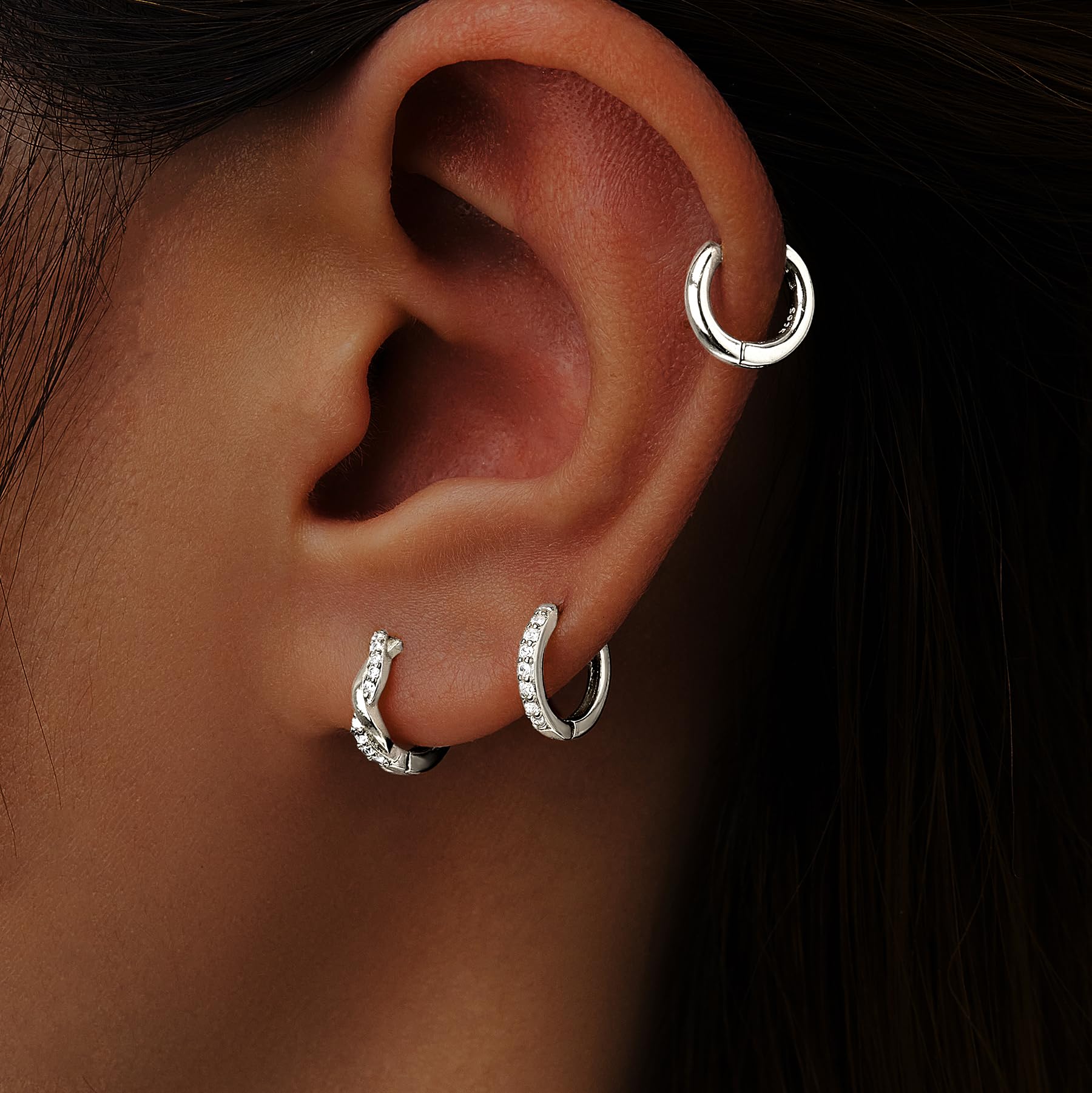 Inerney 925 Sterling Silver Huggie Hoop Earrings Set for Women, Dainty Small Cartilage Hoops Hypoallergenic Jewelry for Multiple Piercings, Trendy Twisted Mini Earring Stacks Gift for Sensitive Ears