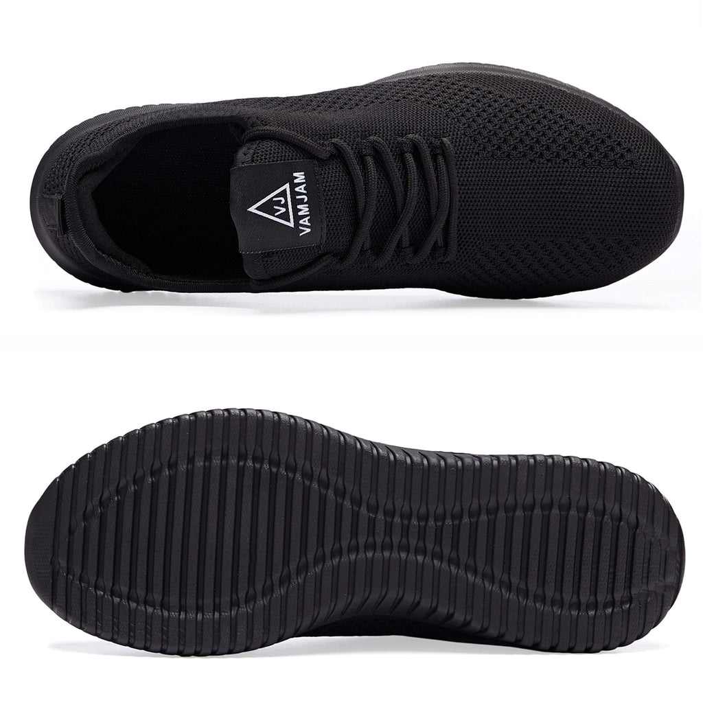 VAMJAM Men's Running Shoes Ultra Lightweight Breathable Walking Shoes Non Slip Athletic Fashion Sneakers Mesh Workout Casual Sports Shoes All Black Size 9.5