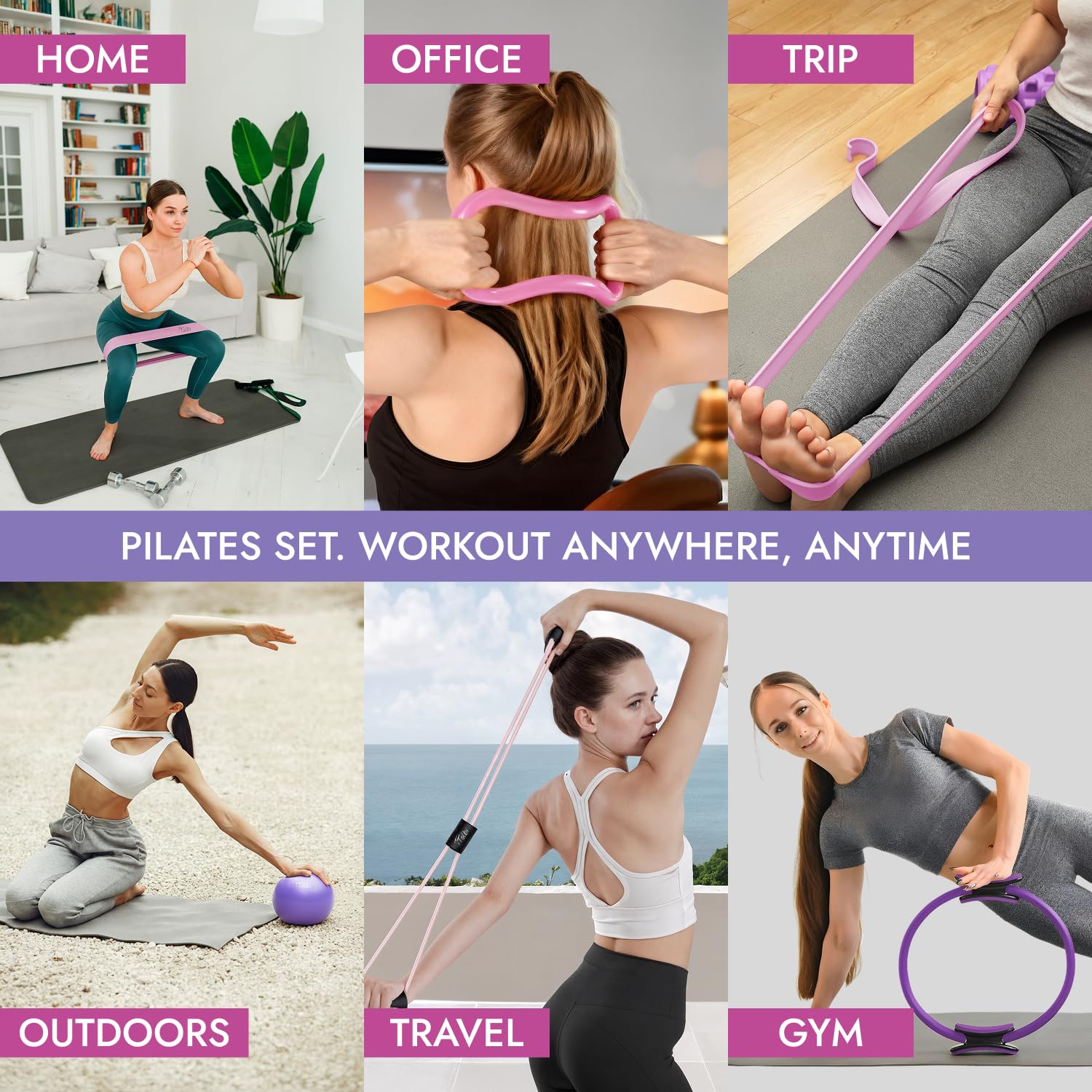 TTolbi Pilates Equipment - 10-in-1 Pilates Ring and Ball Set | Home Pilates Essentials Kit for Women & Accessories for at Home Workouts to Tone, Strengthen, Balance & Improve Flexibility