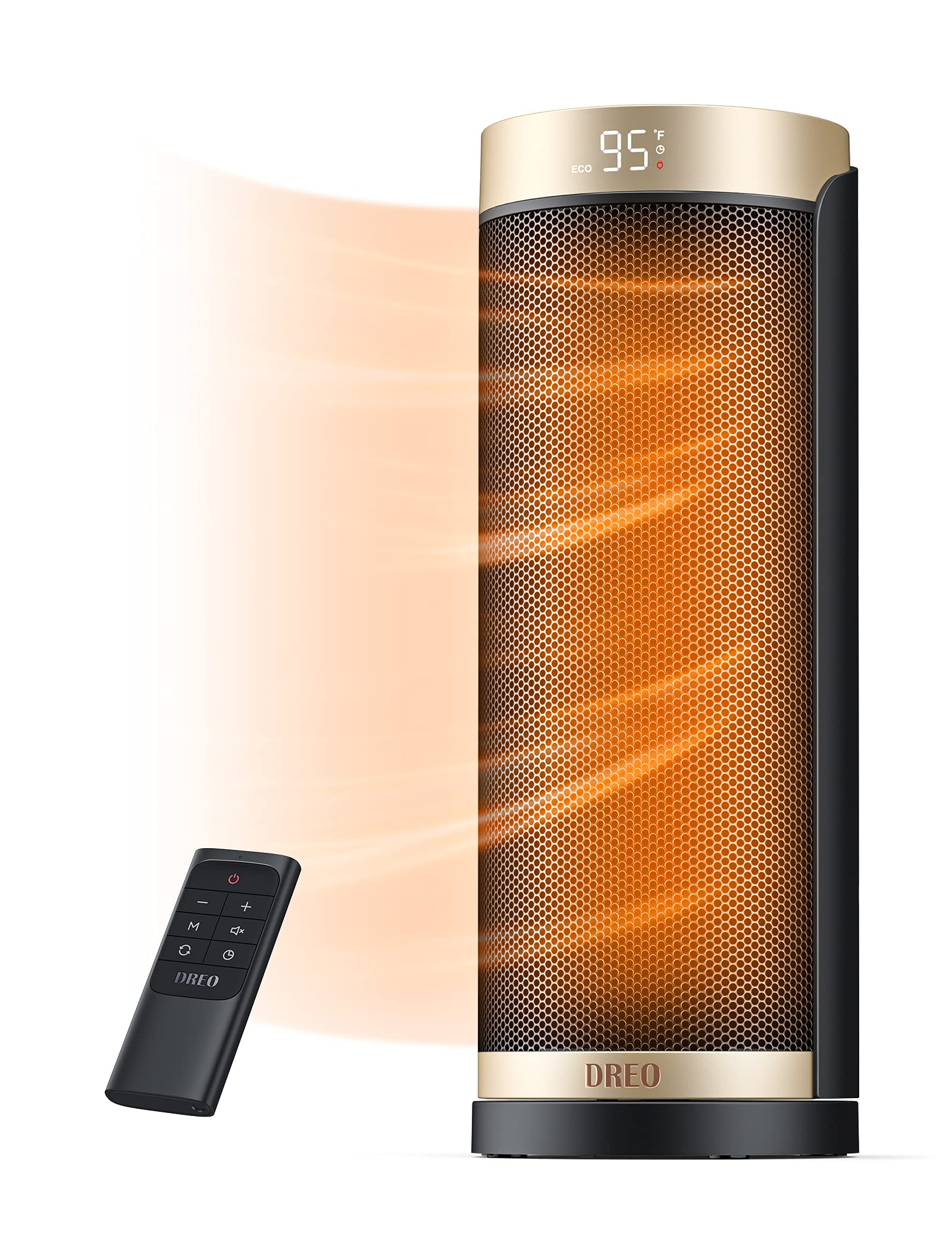 DREO Space Heater, 1500W Electric Heaters for Indoor Use with Thermostat, 70° Oscillation, 8 Safety Protections, 5 Modes, Remote, 12H Timer, Quiet Portable Heater for Office, Bedroom, Large Room