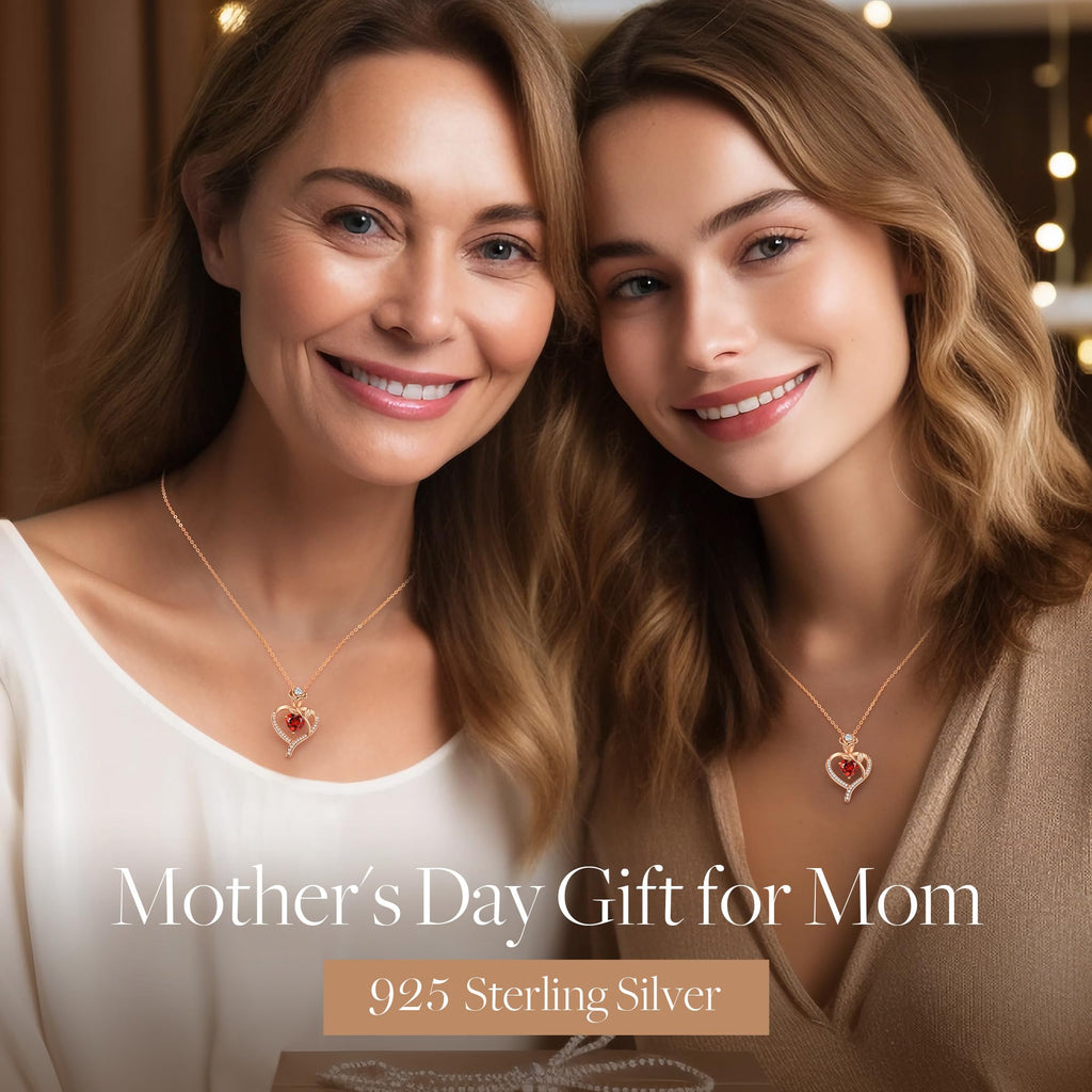 LOUISA SECRET Mothers Day Gifts for Mom Rose Flower Heart Birthstone Necklaces for Women, 925 Sterling Silver Jewelry, Pendant Heart Necklaces Birthday Anniversary Christmas Gift for Women Wife Mom Girlfriend Lady