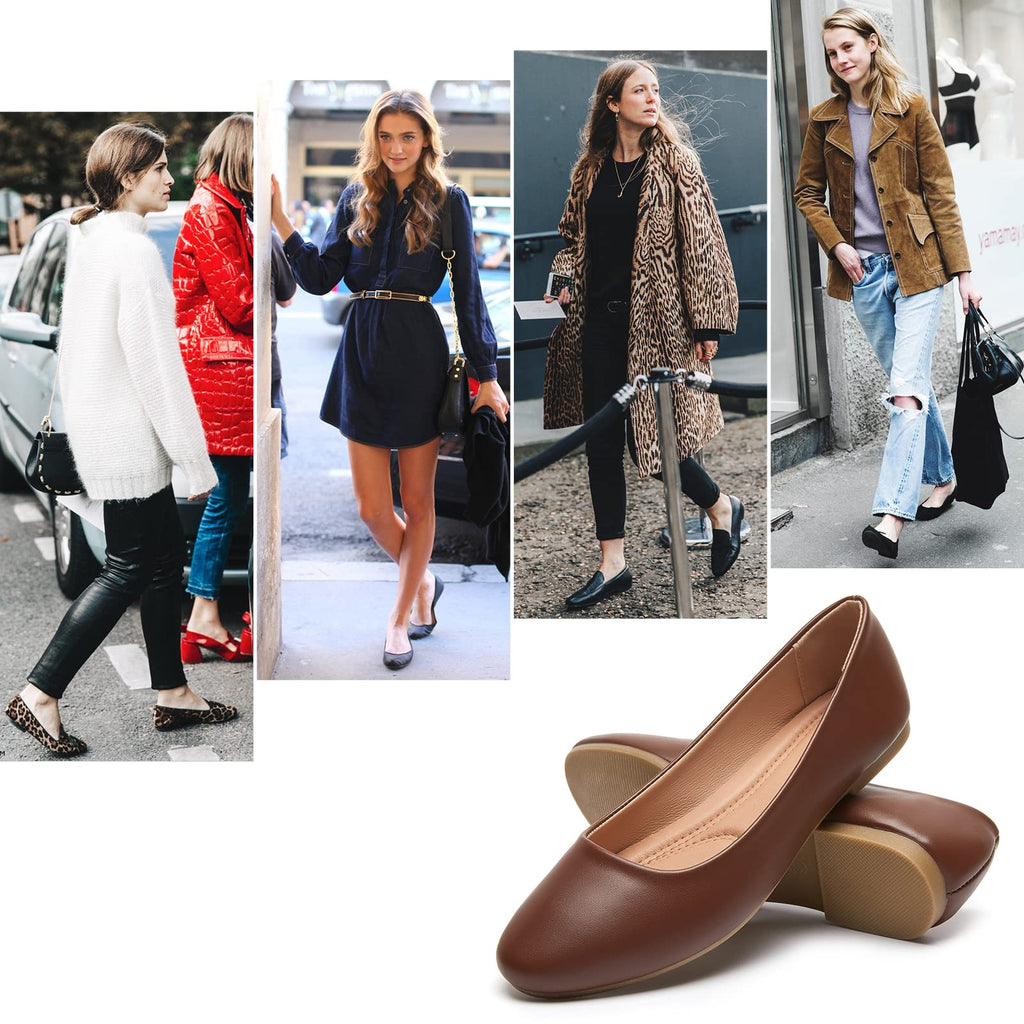 hash bubbie Women's Flats Shoes Ballet Flats Dress Shoes Comfortable PU Leather Slip on Shoes for Women(Brown.US6)