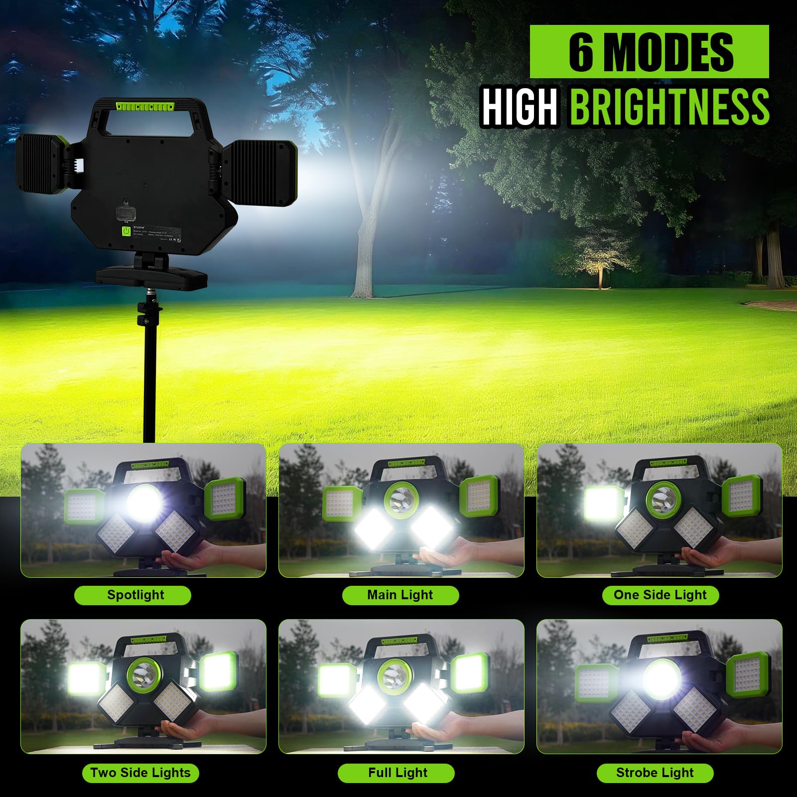 SYLSTAR 55W Rechargeable Work Light, 5000LM Magnetic Work Light, Foldable&360° Rotatable Led Work Light with 6 Light Modes, Portable Work Lights for Mechanic Jobsite Workshop Car Repairing