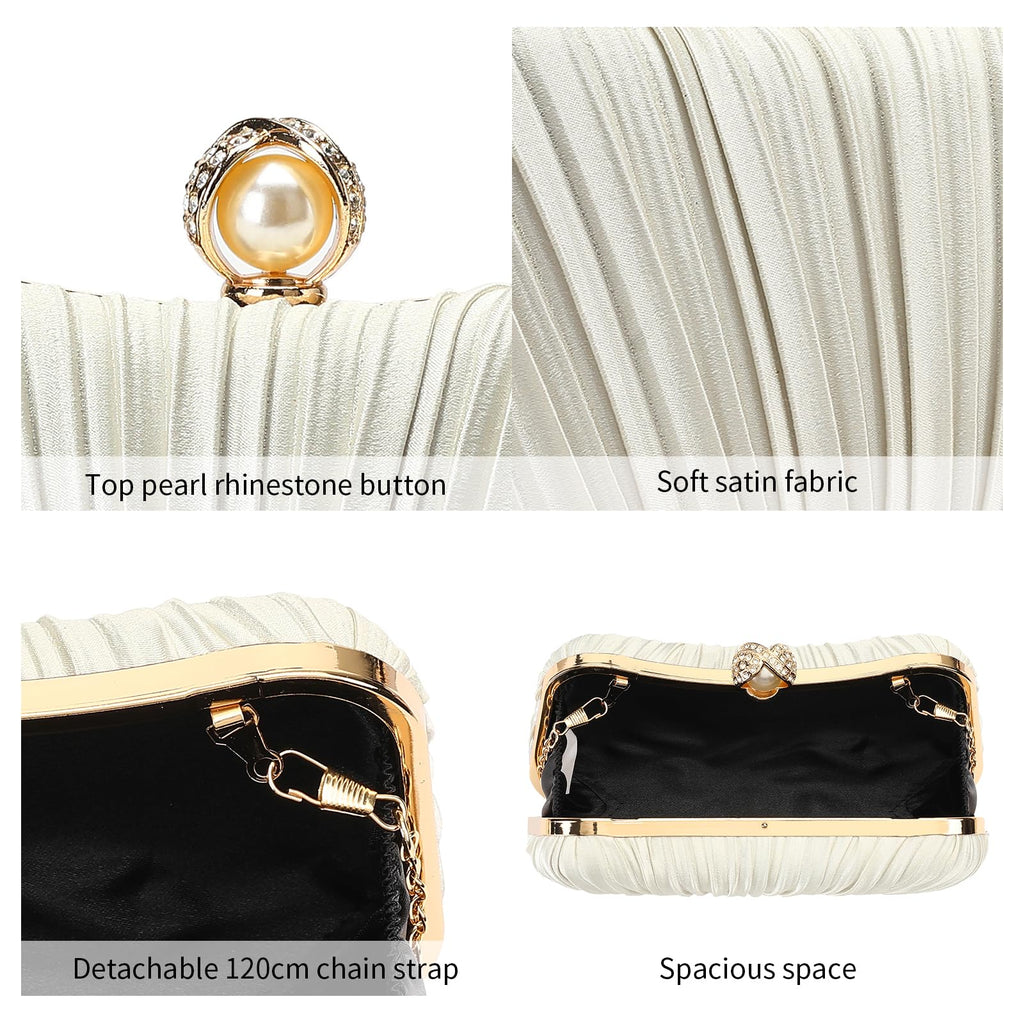 RNIEGA Small Clutch Purses for Women Evening Bag Pleated Satins Clutch Purse Luxury Handbags for Wedding Party