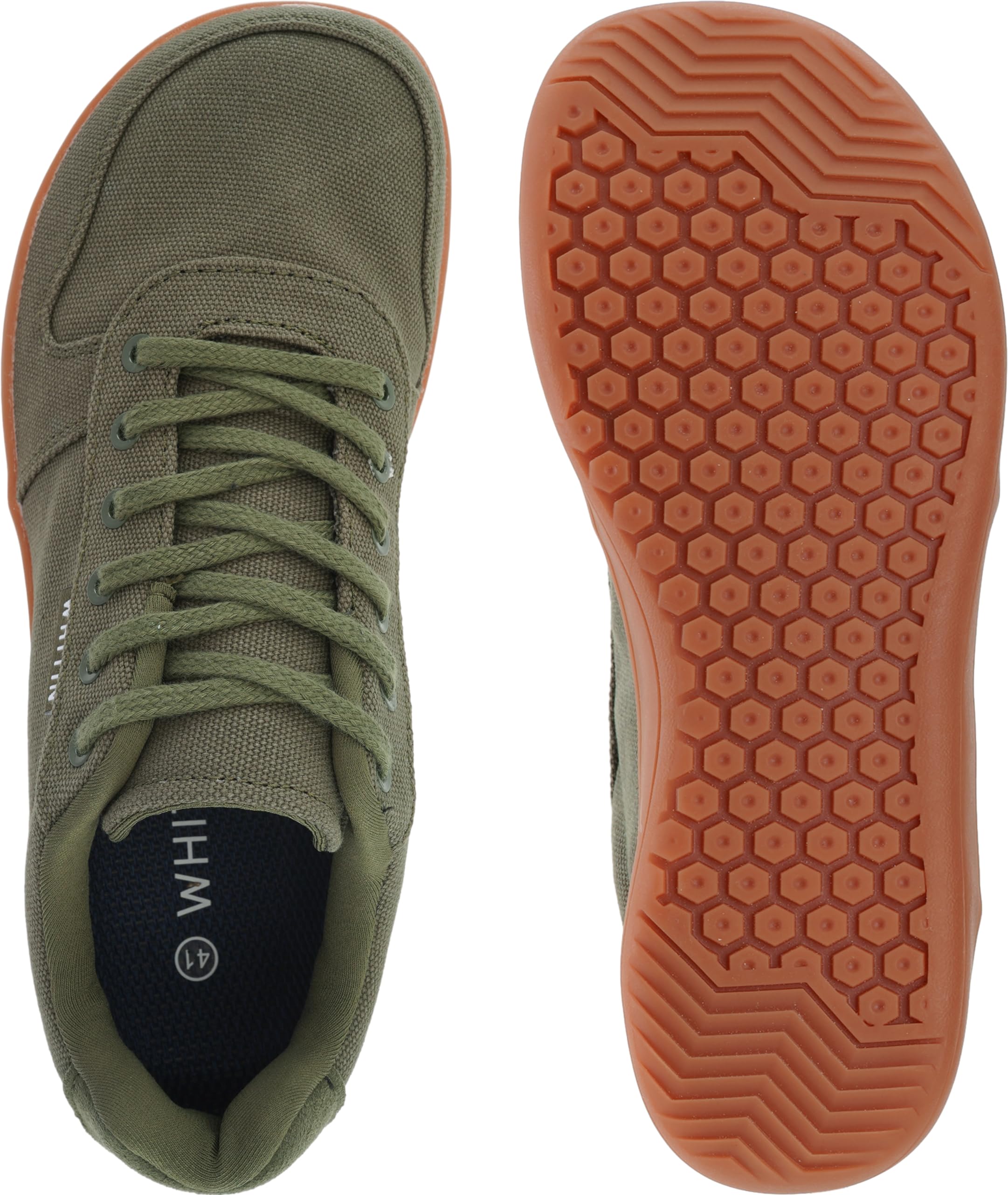 WHITIN Wide Toe Box Barefoot Shoes for Men Canvas Minimalist Zero Drop Sole Sneakers Size 11 11W Walking Training Green Gum 45