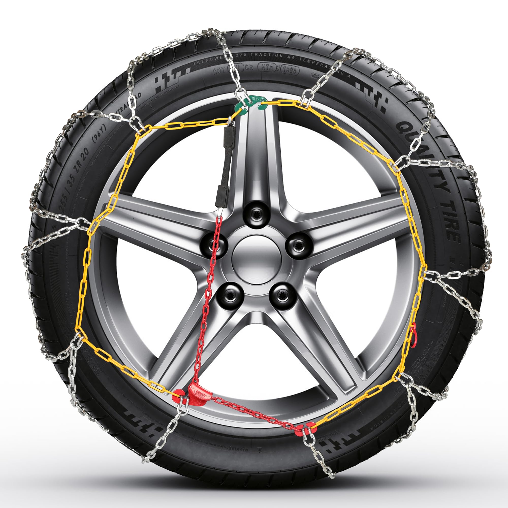 COCO BIRD Snow Chains, Wear-Resistant High Carbon Steel Anti Slip Tire Chain for Passenger Cars, Pickups, and SUVs, Set of 2 (KN130)
