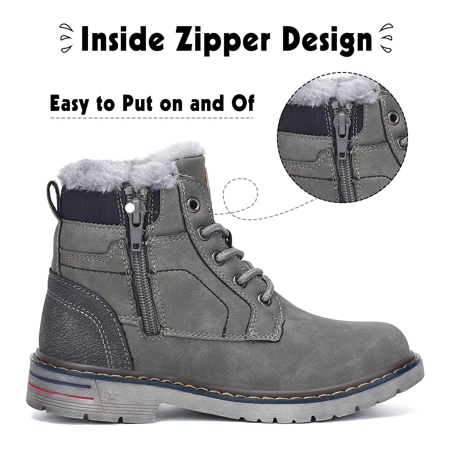 Mishansha Boy's Girl's Winter Snow Boots Waterproof Kids Hiking Boots Cold Weather Outdoor Fur Lined Warm Walking Boot Shoes Grey 12.5 Little Kid