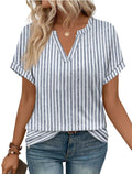 WIHOLL Womens Boho Tops 2026 Summer Short Sleeve Tshirts Shirts Spring Dressy Casual Blouses Airport Trendy Outfits L Blue Stripe