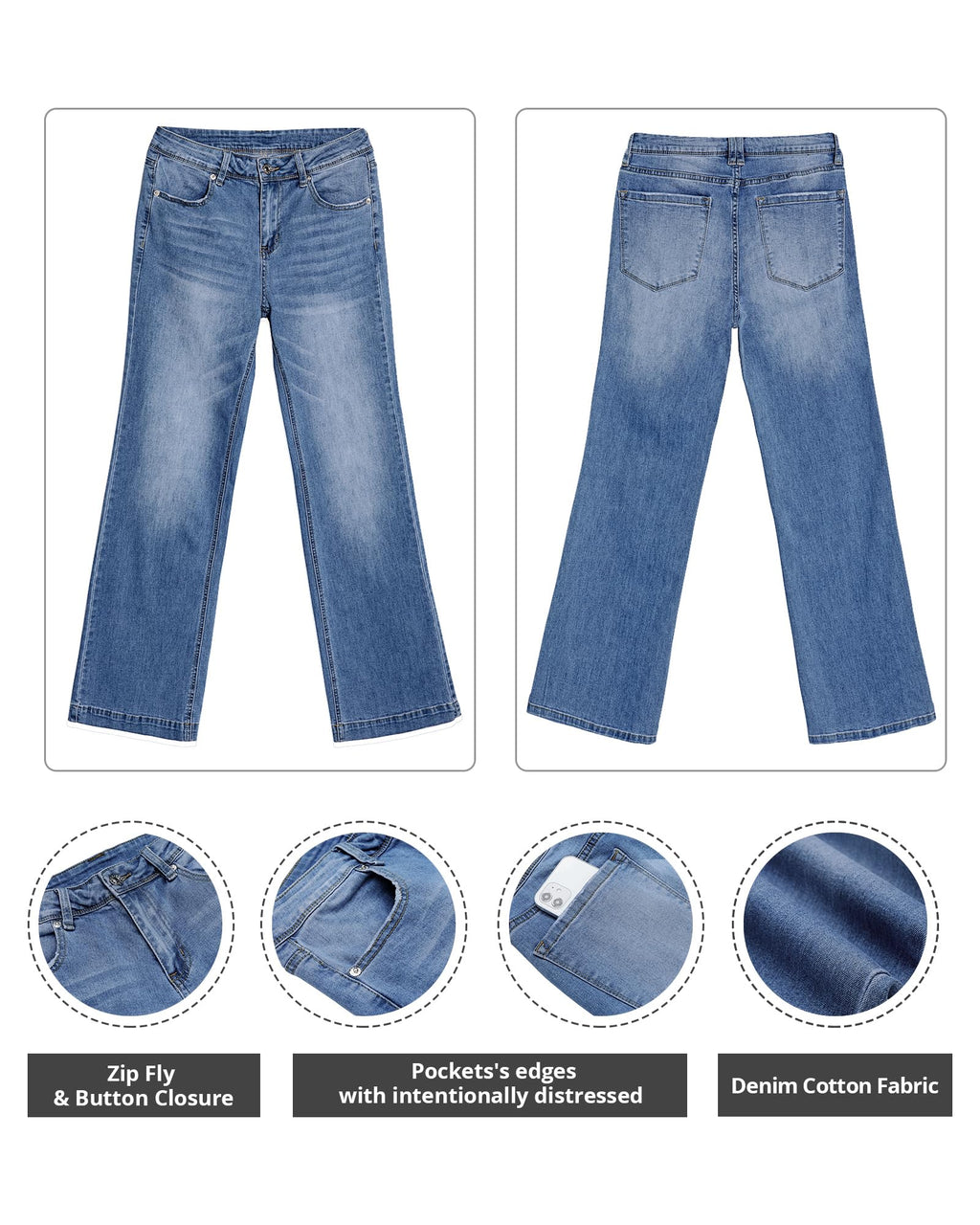 GRAPENT Western Bootcut Bell Bottom Jeans for Women's 90s Outfit High Waisted Stretchy Jeans in Bay Blue Size 4 6