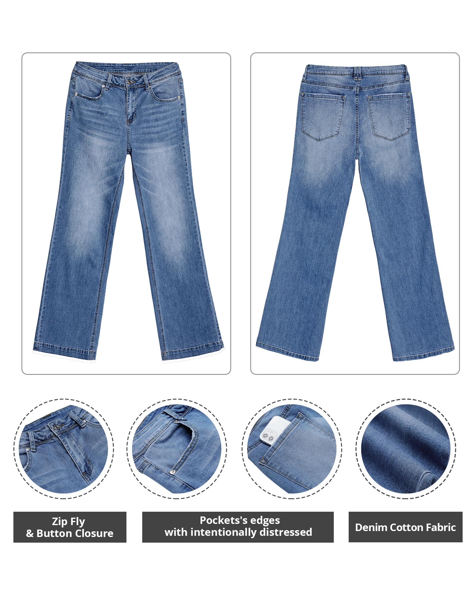 GRAPENT Western Bootcut Bell Bottom Jeans for Women's 90s Outfit High Waisted Stretchy Jeans in Bay Blue Size 4 6