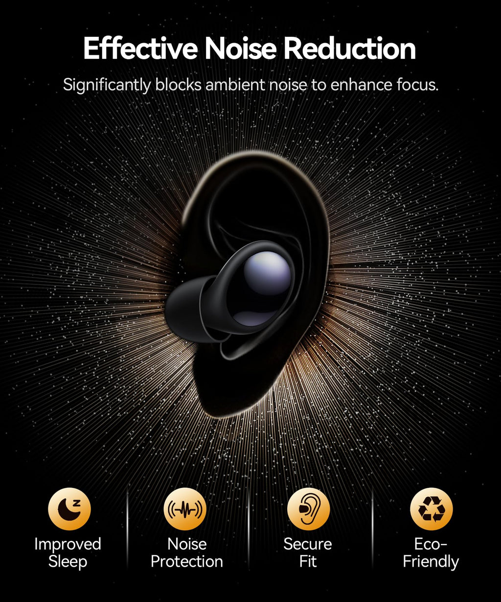 Ear Plugs for Sleeping 45dB Noise Cancelling Ear Plugs for Noise Reduction & Snoring, Concerts, Earplugs for Sleep, Sider Sleepers Airplane, Silicone Earplugs Reusable Concert Ear Plug +8Tip Obsidian