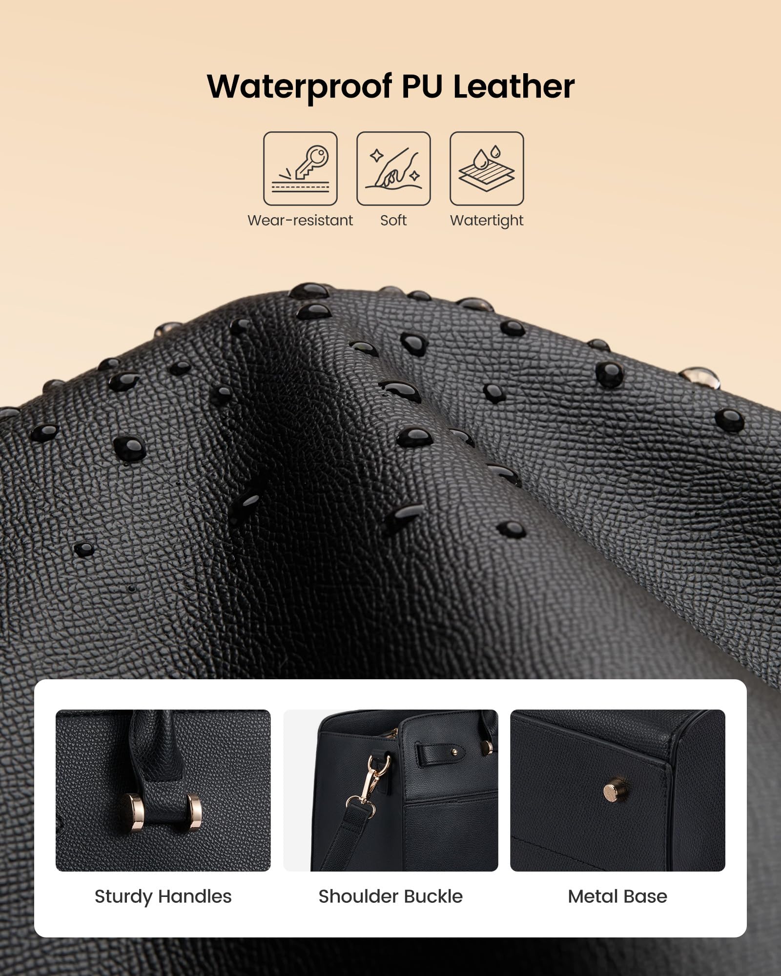 LOVEVOOK Laptop Tote Bag for Women, 15.6 Inch PU Leather Work Bag Waterproof Computer Briefcase Handbag for Teacher Business Office with Silk Scarf, Black