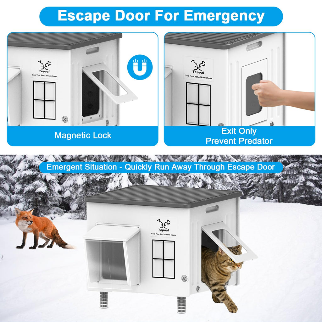 Dahivs Indestructible Heated Cat House for Outside Winter, Heated Outdoor Cat House Weatherproof with Escape Door, Waterproof & Insulated Outdoor Cat Shelter for Feral Stray Cat Kitty. 17.7"x15"x17.5"