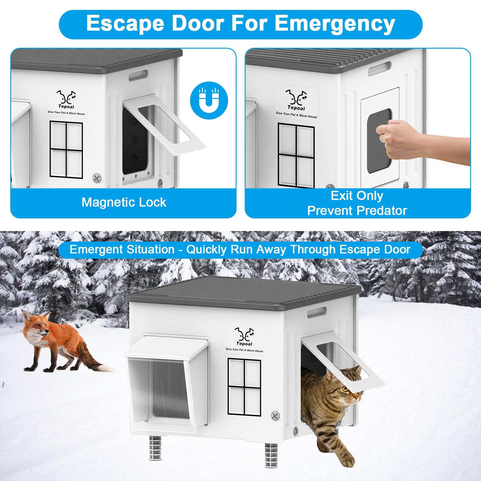 Dahivs Indestructible Heated Cat House for Outside Winter, Heated Outdoor Cat House Weatherproof with Escape Door, Waterproof & Insulated Outdoor Cat Shelter for Feral Stray Cat Kitty. 17.7"x15"x17.5"