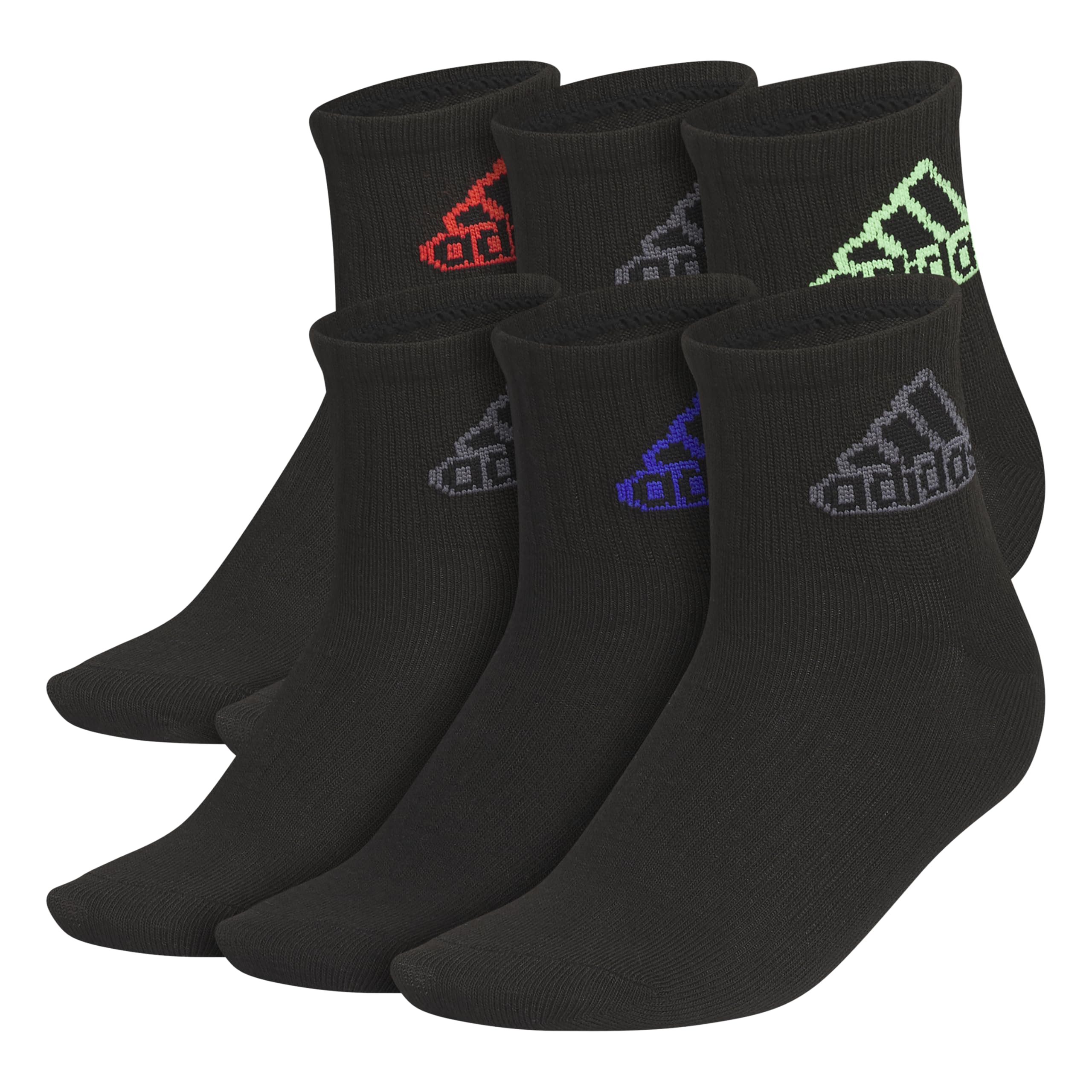 adidas Unisex Kids Quarter Ankle Socks for Boys and Girls Youth (6-Pack) Superlite Breathable and Lightweight
