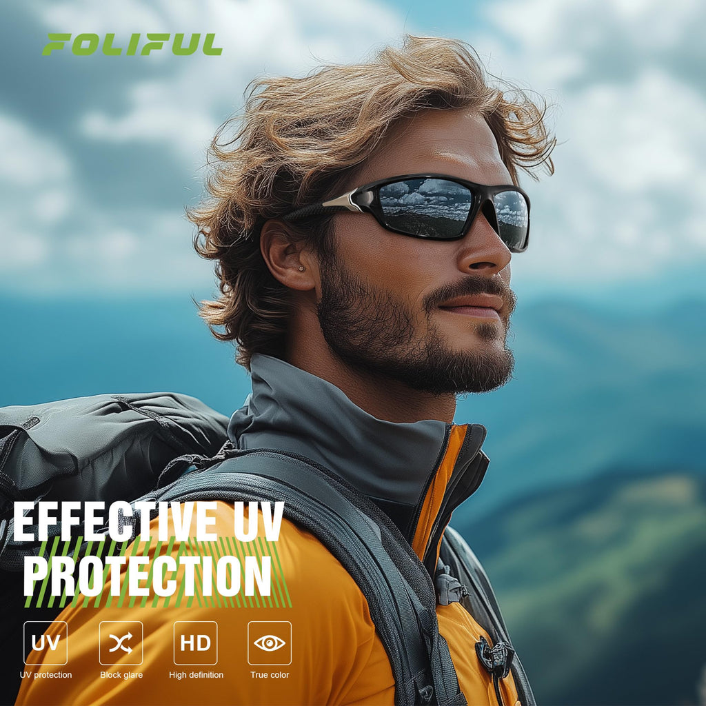Foliful 3 Pack Polarized Sports Sunglasses for Men, Mens Sunglasses Wrap Around UV400 Protection for Cycling Fishing Driving