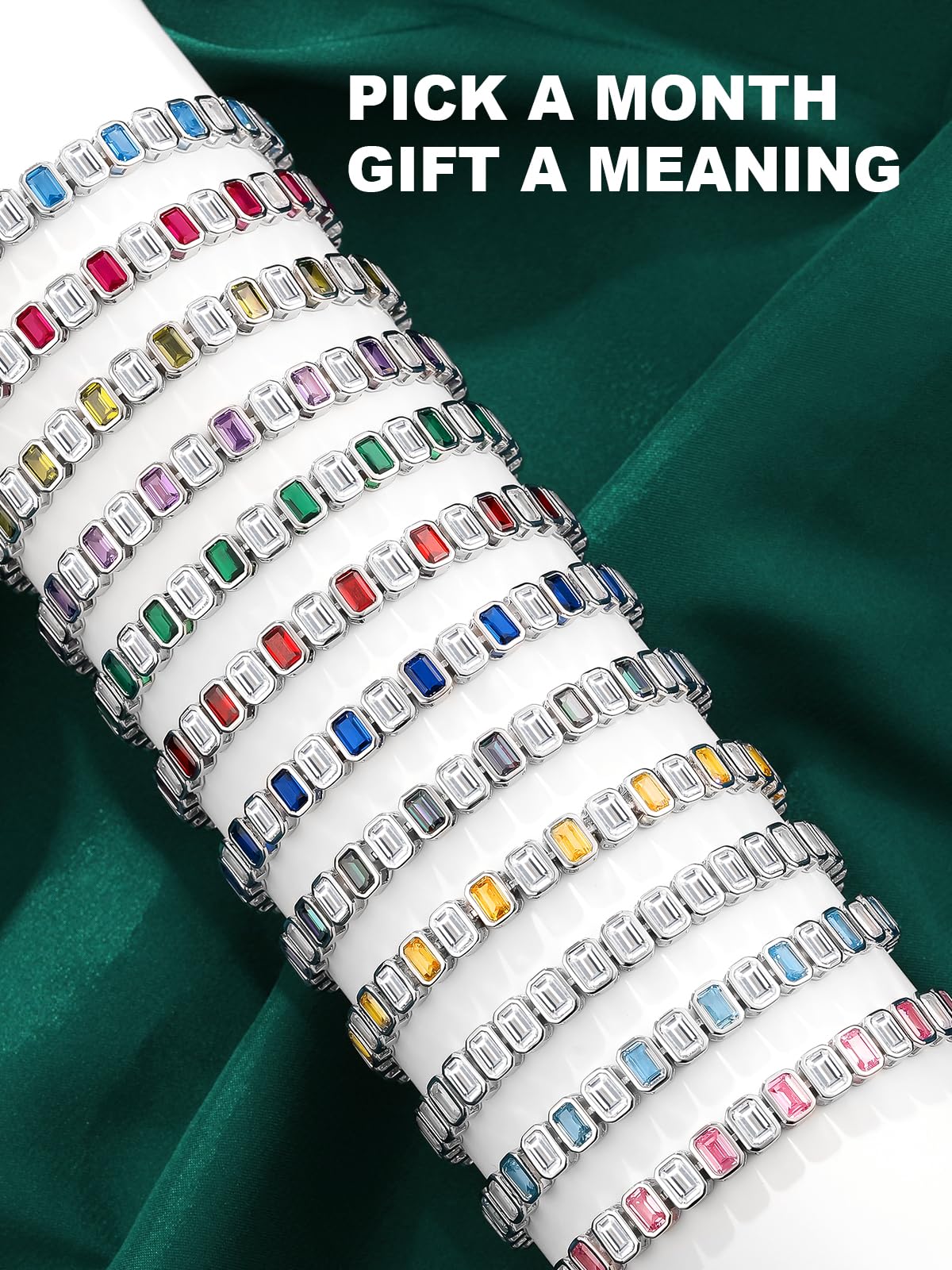 ETERMBOL September Birthstone Bracelets for Women, Sterling Silver Tennis Bracelets Emerald Cut Bezel Set with Adjustable Chain, Elegant Anniversary, Birthday or Valentine's Day Gift
