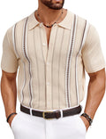 COOFANDY Mens Beach Shirts Cuban Crochet Shirt Short Sleeve Button Down Shirts Trendy Old Money Clothes Bowling Shirts Khaki Cream Beige XL