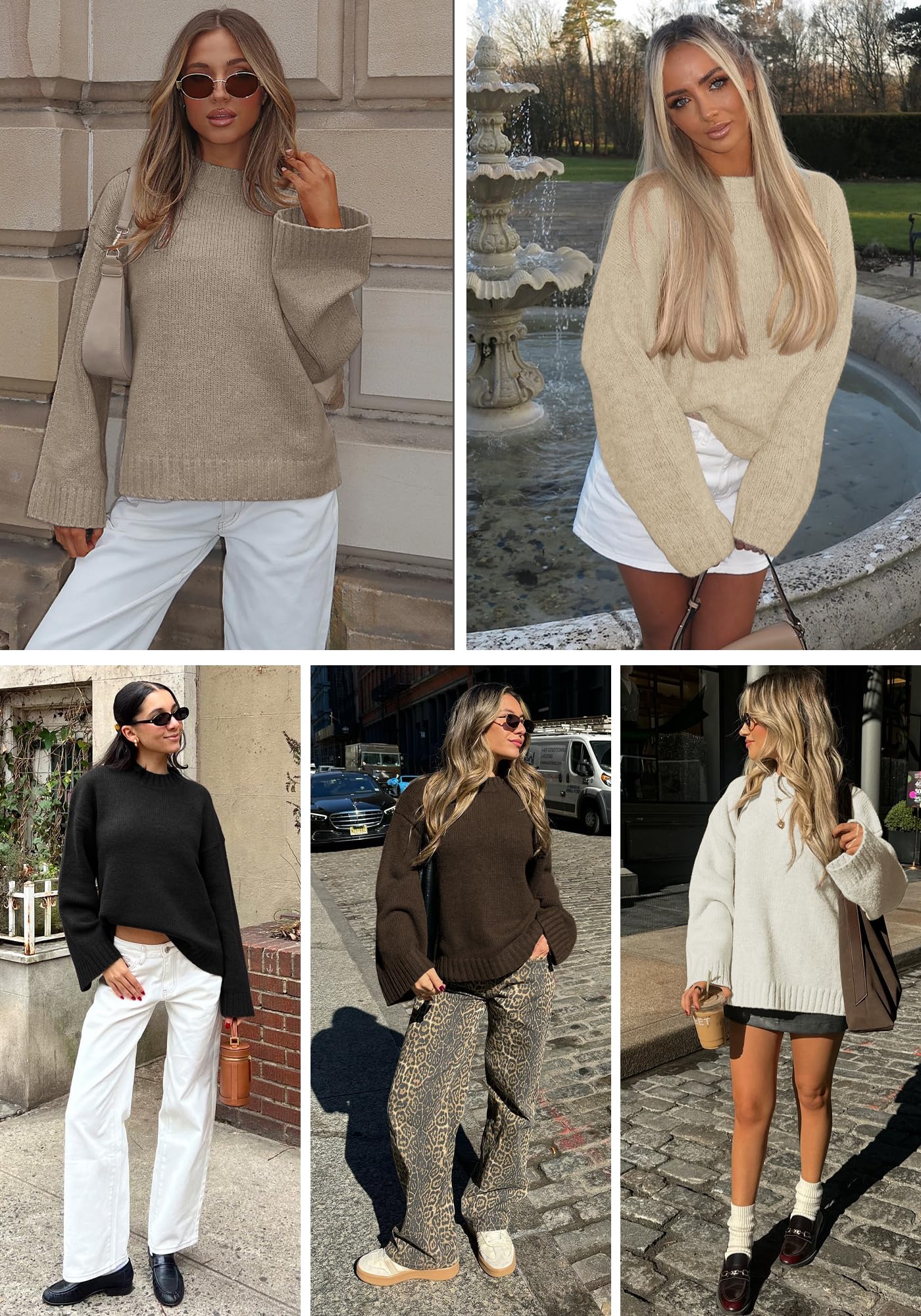 ATHMILE Sweaters for Women 2026 Fall Fashion Outfits Long Sleeve Loose Casual Crewneck Ribbed Knit Pullover Winter Clothes Camel