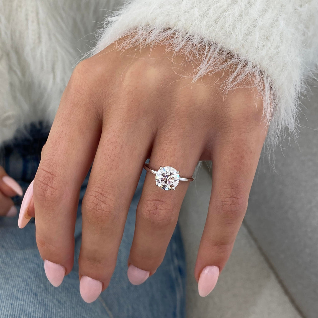 GLAM AND GEMS IGI Certified 3 Carat Lab Grown Diamond Solitaire Engagement Ring for Women - 14k White Gold Promise Ring for Her - Round Cut 4-Prong Setting (E, VS1, 3.00 cttw) Anniversary Ring Size 6