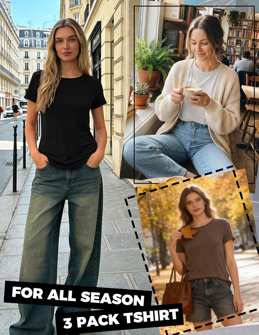 Zeagoo Basic Tees for Women 3 Pack Short Sleeve Shirts Plain T Shirts Cotton Shirts Casual Summer Tops Crewneck Blouses