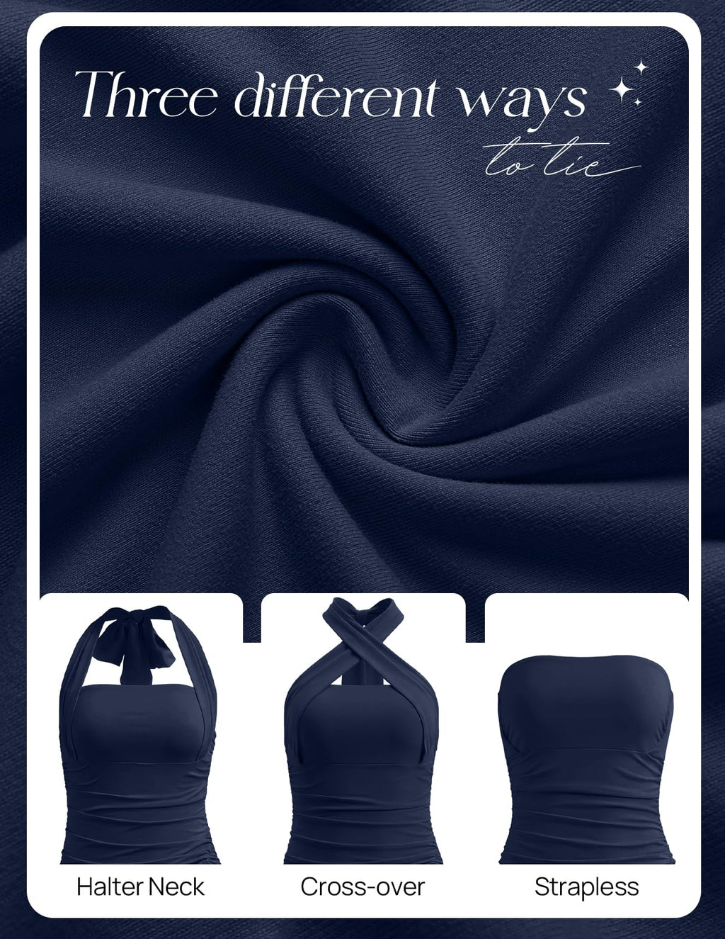 MEROKEETY Women's Wedding Guest Dress Summer Sleeveless Halter Backless Slit Ruched Beach Cocktail Formal Maxi Dresses, Navy, XL